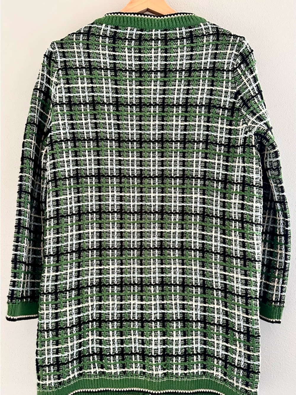 Mango Green Plaid Tweed Cardigan Blazer with Gold Buttons - Picture 2 of 6